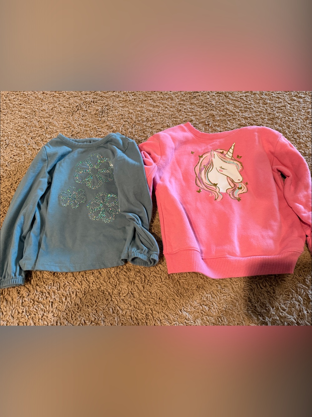Girls Pink Unicorn Sweatshirt & Teal Sparkle Flower Pullover Set